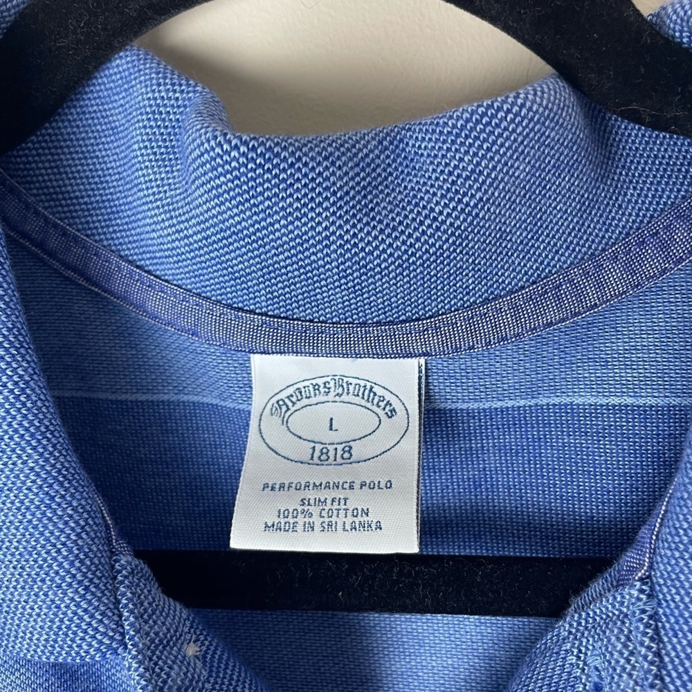 Brooks Brothers Cotton Performance Polo Shirt Mens L Slim Fit Blue Logo Striped - Picture 2 of 7